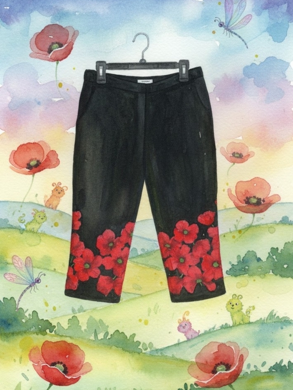 Floral Cropped Black Stretchy Pants Warm Weather Vintage Size 10 High Waist